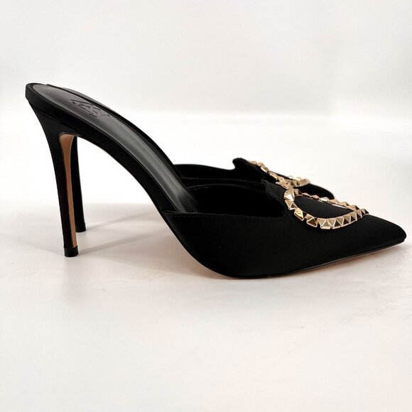 AAJ by Aminah Aviva Heart Mule Pumps Size 8M Black Microfiber Fabric Pointed Toe - Picture 3 of 16